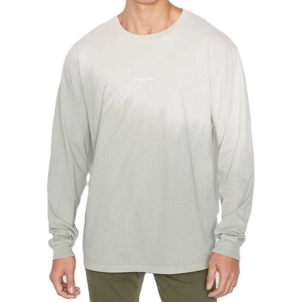 Frame Mens Long Sleeve T Shirt Sz Medium Milk Beige Tie Dye Two Tone Cotton NWT